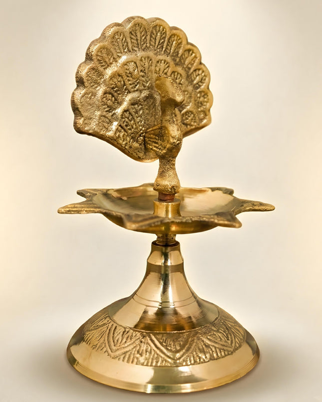 Brass Peacock Diya with 7 Face - WL1752