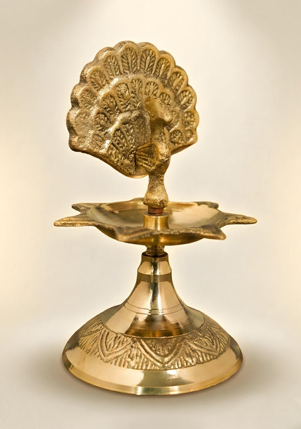 Brass Peacock Diya with 7 Face - WL1752