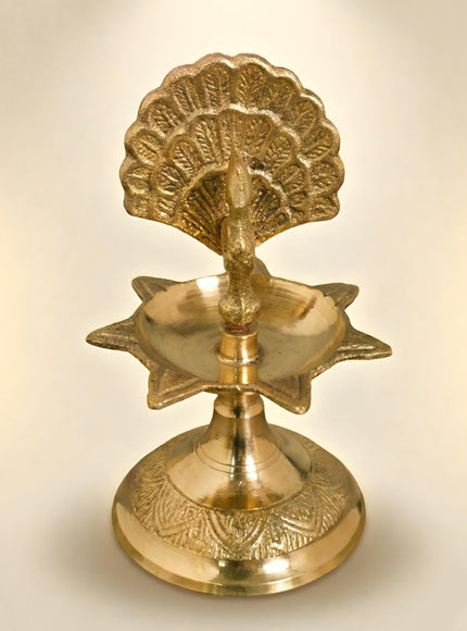 Brass Peacock Diya with 7 Face - WL1752