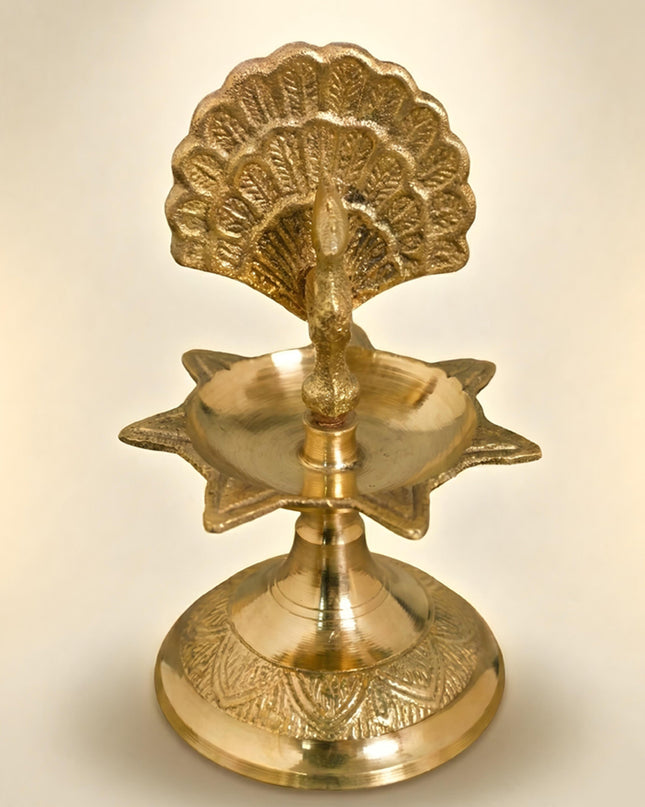 Brass Peacock Diya with 7 Face - WL1752