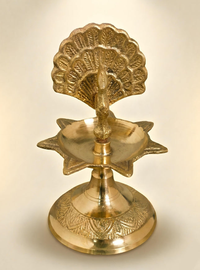 Brass Peacock Diya with 7 Face - WL1752