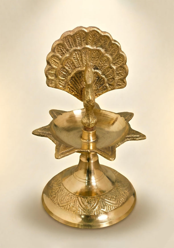 Brass Peacock Diya with 7 Face - WL1752