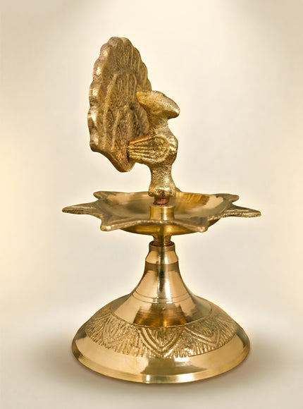 Brass Peacock Diya with 7 Face - WL1752