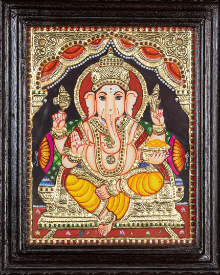 Tanjore Painting - Ganesha - Flat (Gold Foil) - 10x8 inch - WL2343