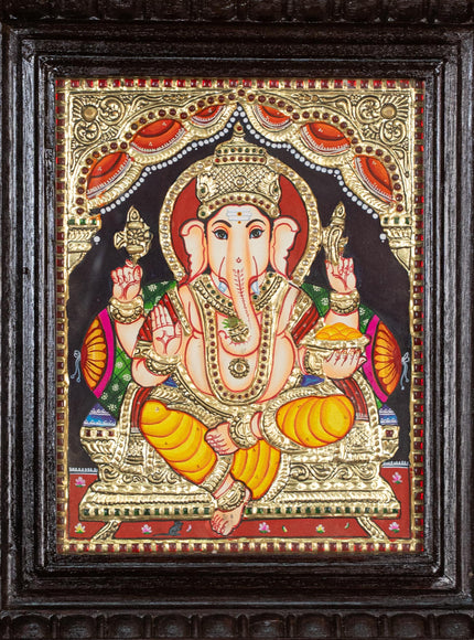 Tanjore Painting - Ganesha - Flat (Gold Foil) - 10x8 inch - WL2343
