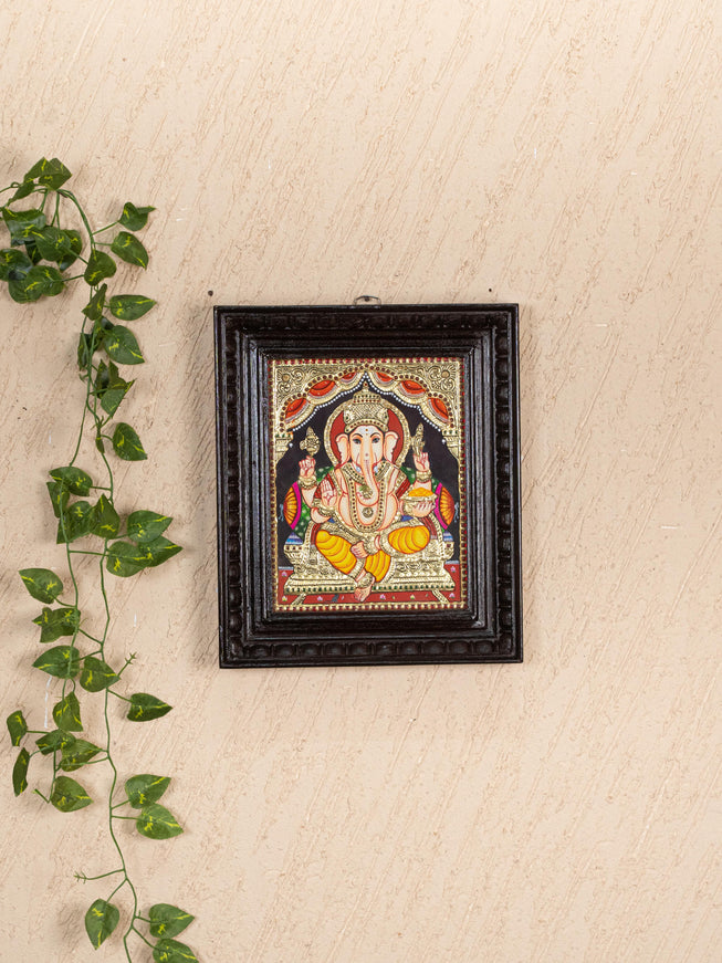 Tanjore Painting - Ganesha - Flat (Gold Foil) - 10x8 inch - WL2343