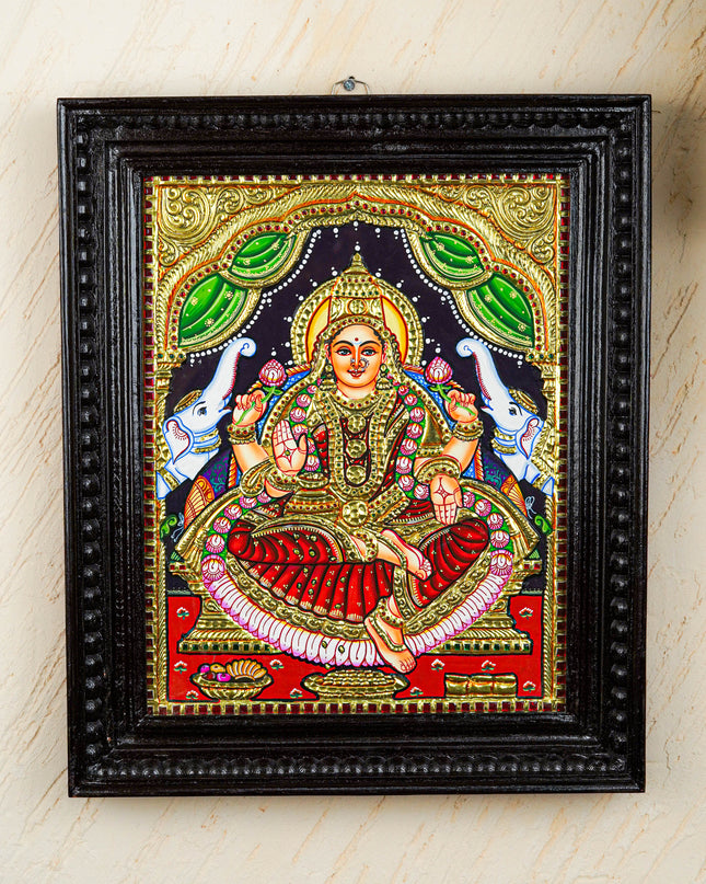 Tanjore Painting - Gajalakshmi - Flat (Gold Foil) - 15x12 inch - WL2452