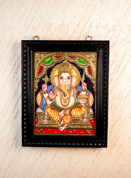 Tanjore Painting Ganesha - Flat (Gold foil) - 18x14 inch - WL2454