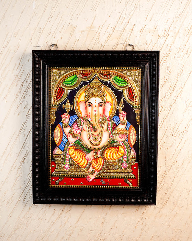 Tanjore Painting Ganesha - Flat (Gold foil) - 18x14 inch - WL2454