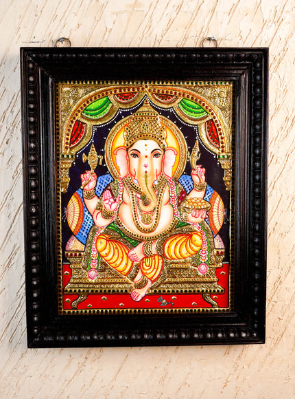 Tanjore Painting Ganesha - Flat (Gold foil) - 18x14 inch - WL2454