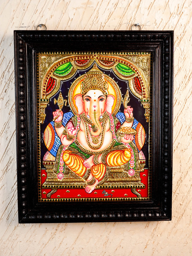 Tanjore Painting Ganesha - Flat (Gold foil) - 18x14 inch - WL2454