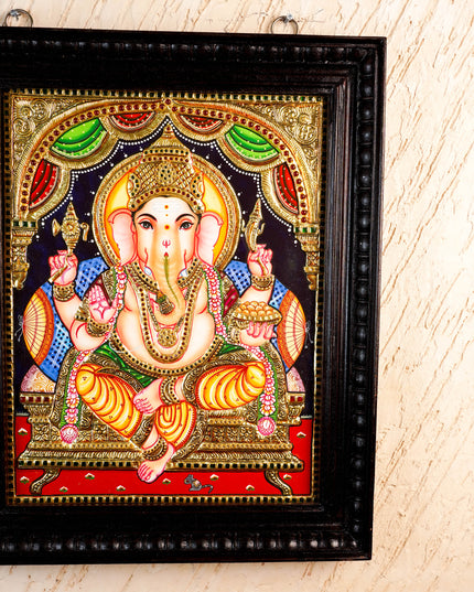 Tanjore Painting Ganesha - Flat (Gold foil) - 18x14 inch - WL2454