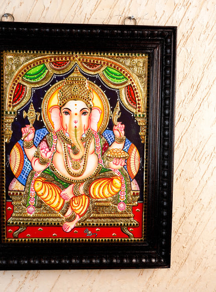 Tanjore Painting Ganesha - Flat (Gold foil) - 18x14 inch - WL2454
