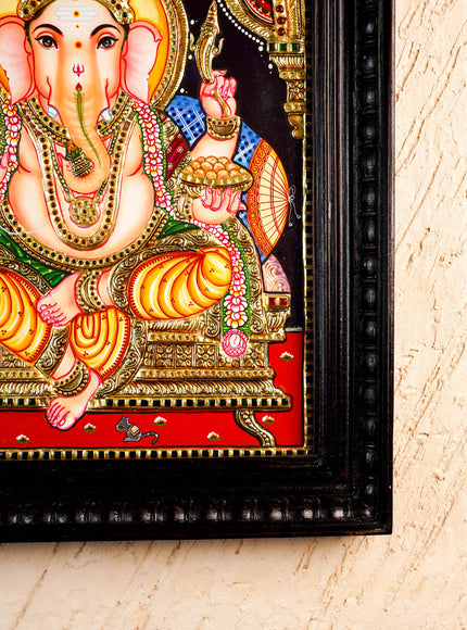 Tanjore Painting Ganesha - Flat (Gold foil) - 18x14 inch - WL2454
