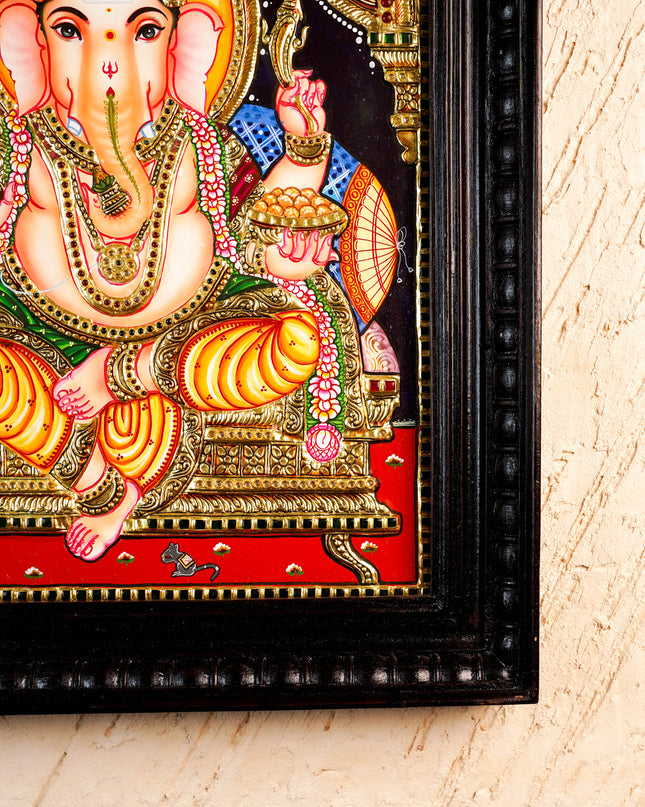 Tanjore Painting Ganesha - Flat (Gold foil) - 18x14 inch - WL2454