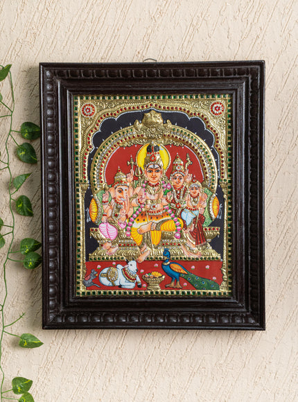 Tanjore Painting - Shiv Parivar - Semi Embossed - 15x12 inch - WL2948