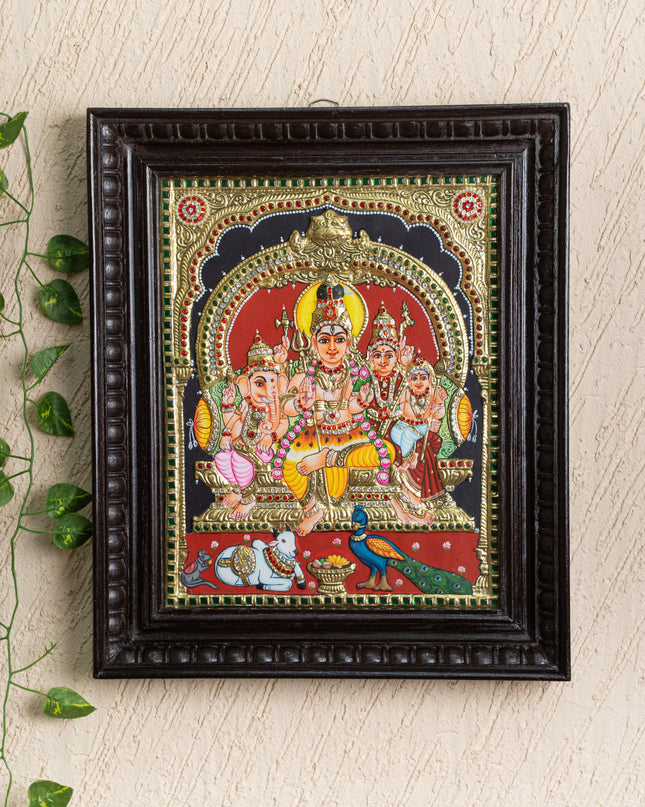 Tanjore Painting - Shiv Parivar - Semi Embossed - 15x12 inch - WL2948