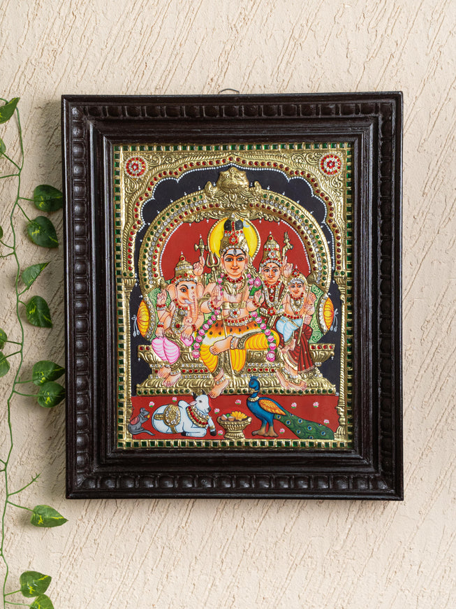 Tanjore Painting - Shiv Parivar - Semi Embossed - 15x12 inch - WL2948