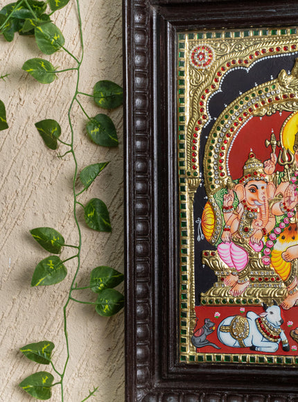 Tanjore Painting - Shiv Parivar - Semi Embossed - 15x12 inch - WL2948