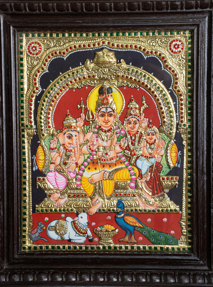 Tanjore Painting - Shiv Parivar - Semi Embossed - 15x12 inch - WL2948