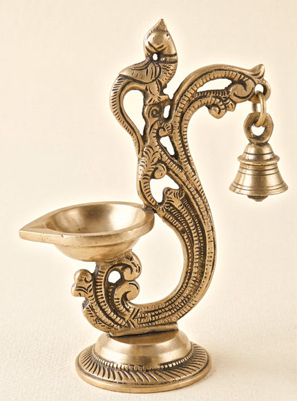 Brass Parrot Diya with Hanging Bell - WL3104