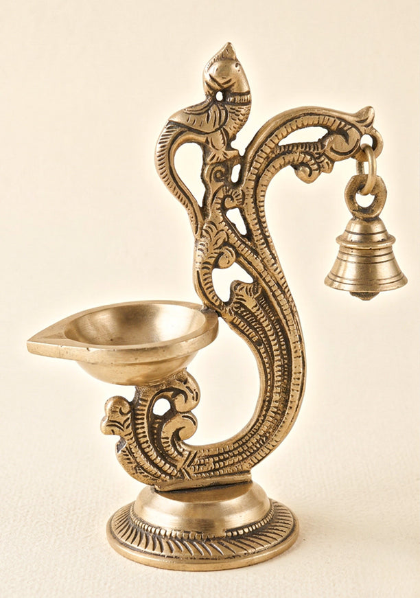 Brass Parrot Diya with Hanging Bell - WL3104