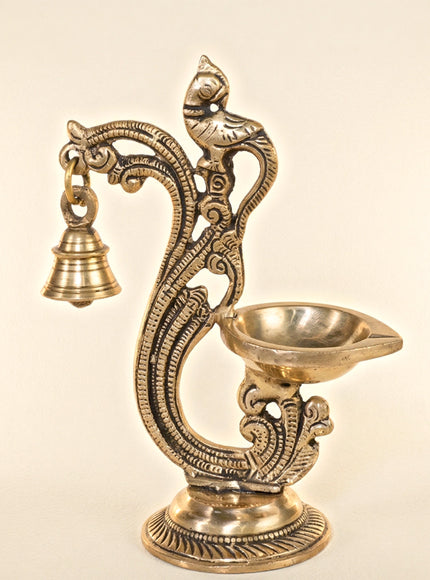 Brass Parrot Diya with Hanging Bell - WL3104