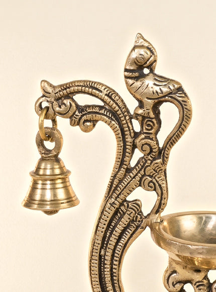 Brass Parrot Diya with Hanging Bell - WL3104
