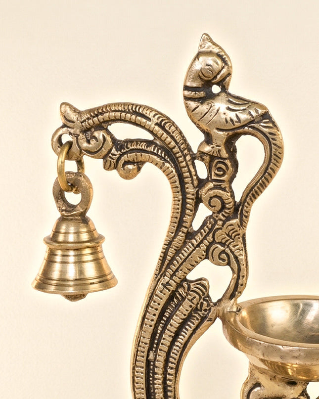 Brass Parrot Diya with Hanging Bell - WL3104