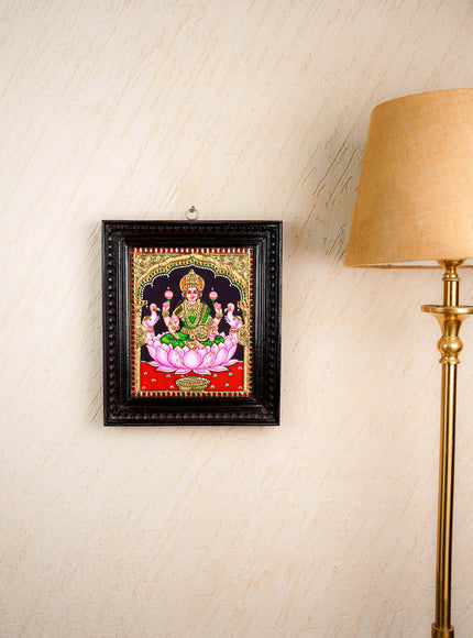 Tanjore Painting - Gajalakshmi on Lotus - Flat (Gold Foil) - 12x10inch - WL3981