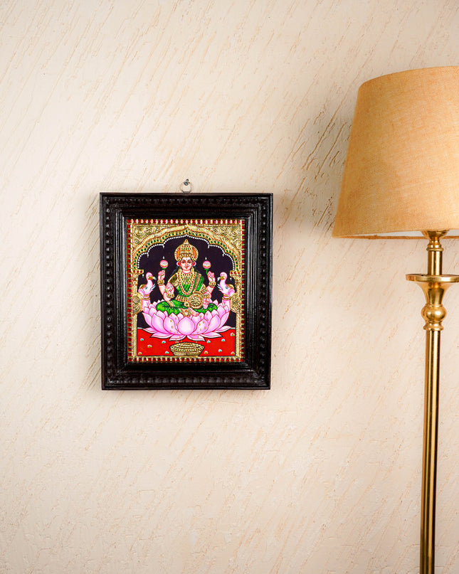 Tanjore Painting - Gajalakshmi on Lotus - Flat (Gold Foil) - 12x10inch - WL3981