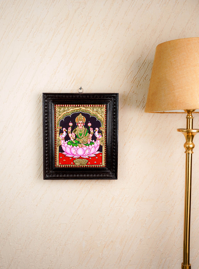 Tanjore Painting - Gajalakshmi on Lotus - Flat (Gold Foil) - 12x10inch - WL3981