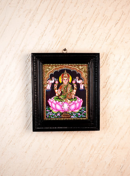 Tanjore Painting - Gajalakshmi on Lotus - Flat (Gold Foil) - 12x10inch - WL3981