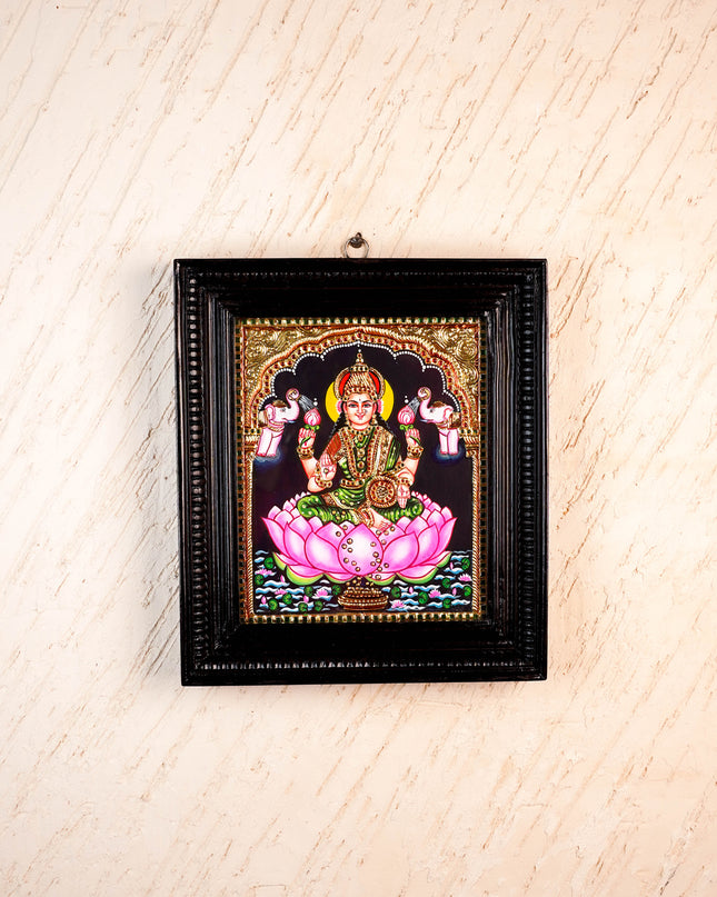 Tanjore Painting - Gajalakshmi on Lotus - Flat (Gold Foil) - 12x10inch - WL3981