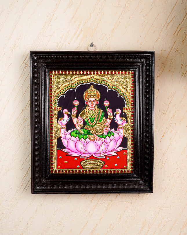 Tanjore Painting - Gajalakshmi on Lotus - Flat (Gold Foil) - 12x10inch - WL3981