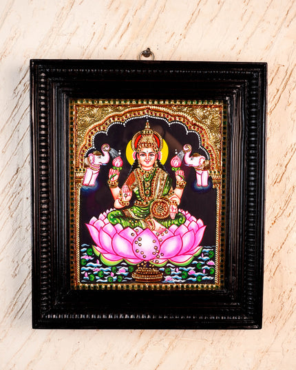 Tanjore Painting - Gajalakshmi on Lotus - Flat (Gold Foil) - 12x10inch - WL3981