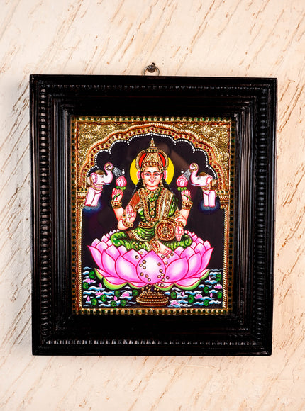 Tanjore Painting - Gajalakshmi on Lotus - Flat (Gold Foil) - 12x10inch - WL3981