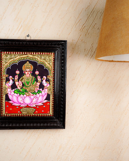 Tanjore Painting - Gajalakshmi on Lotus - Flat (Gold Foil) - 12x10inch - WL3981