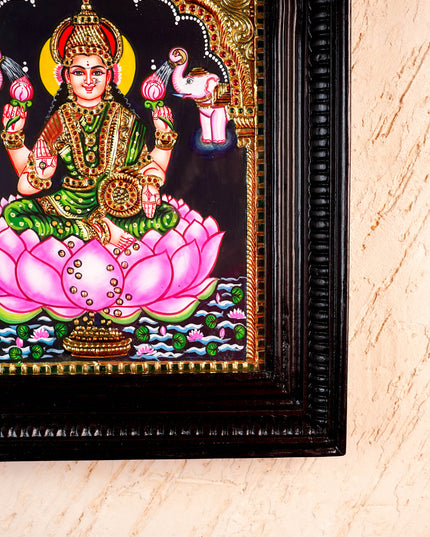 Tanjore Painting - Gajalakshmi on Lotus - Flat (Gold Foil) - 12x10inch - WL3981