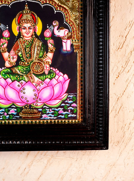 Tanjore Painting - Gajalakshmi on Lotus - Flat (Gold Foil) - 12x10inch - WL3981