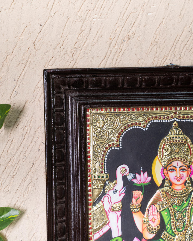 Tanjore Painting - Gajalakshmi on Lotus - Flat (Gold Foil) - 12x10inch - WL3981
