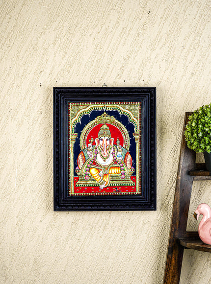 Tanjore Painting - Ganesha - Flat (Gold Foil) - 15x12 inch - WL4079