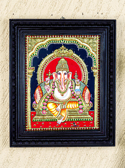 Tanjore Painting - Ganesha - Flat (Gold Foil) - 15x12 inch - WL4079