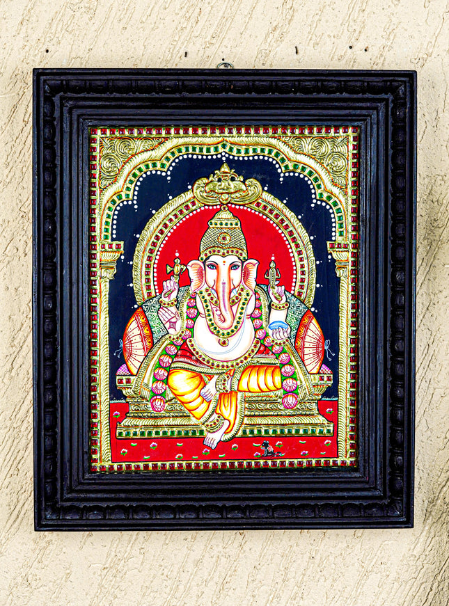Tanjore Painting - Ganesha - Flat (Gold Foil) - 15x12 inch - WL4079
