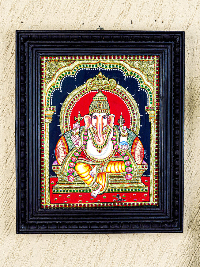 Tanjore Painting - Ganesha - Flat (Gold Foil) - 15x12 inch - WL4079