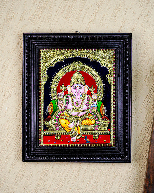 Tanjore Painting - Ganesha - Flat (Gold Foil) - 15x12 inch - WL4079