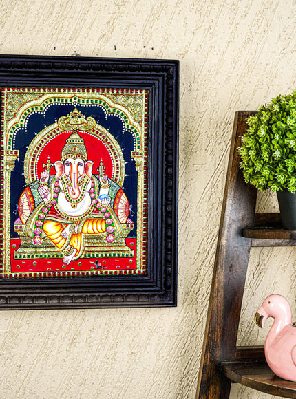 Tanjore Painting - Ganesha - Flat (Gold Foil) - 15x12 inch - WL4079