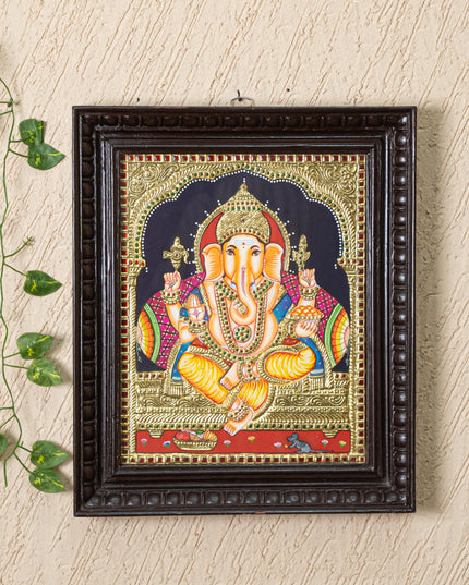 Tanjore Painting - Ganesha - Flat (Gold Foil) - 15x12 inch - WL4079