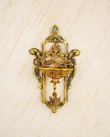 Brass Parrot Wall Hanging Diya with Single & Five Face Diya - WL4358