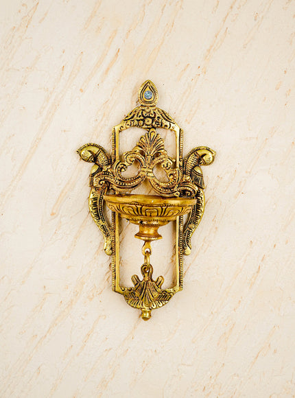 Brass Parrot Wall Hanging Diya with Single & Five Face Diya - WL4358